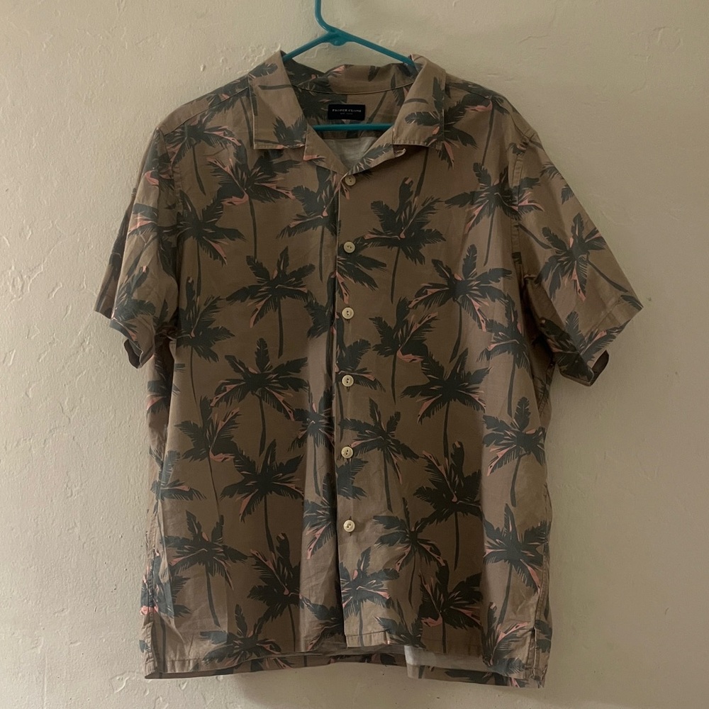 Men's Casual Palm Print Shirt - Tan
